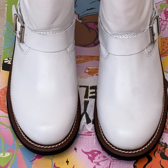 NIB Jeffrey Campbell Standoff White Leather Moto Boots(8.5) 90s Grunge Aesthetic - Picture 5 of 14